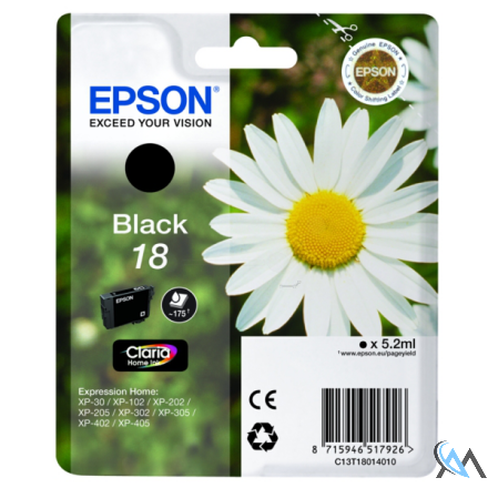 Original Epson C13T18014010/18 Tintenpatrone schwarz, 175 Seiten 5ml