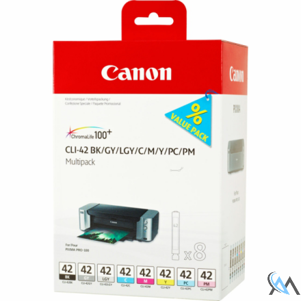 Original Canon 6384B010/CLI-42 Tintenpatrone MultiPack Bk,C,M,Y,LC,LM, GY,LGY 835 Fotos 8x13ml VE=8