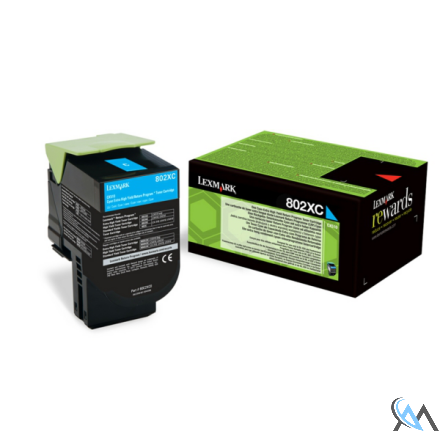 Original Lexmark 80C2XC0/802XC Toner-Kit cyan extra High-Capacity return program, 4.000 Seiten ISO/IEC 19798