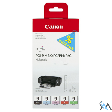 Original Canon 1033B013/PGI-9 Tintenpatrone MultiPack MBK,PC,PLM,R,G, 5x150 Seiten VE=5