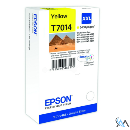 Original Epson C13T70144010/T7014 Tintenpatrone gelb XXL, 3.400 Seiten ISO/IEC 24711 34.2ml