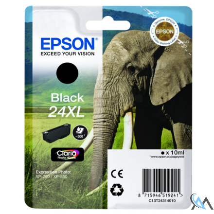 Original Epson C13T24314010/24XL Tintenpatrone schwarz High-Capacity, 500 Seiten 10ml