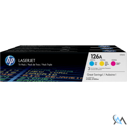 Original HP CF341A/126A Toner Rainbow-Kit (c,m,y), 3x1.000 Seiten ISO/IEC 19798 VE=3