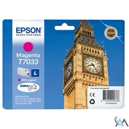 Original Epson C13T70334010/T7033 Tintenpatrone magenta, 800 Seiten ISO/IEC 24711 9.6ml