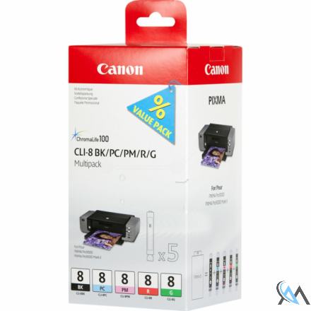 Original Canon 0620B027/CLI-8 Tintenpatrone MultiPack Bk,PC,PM,R,G VE=5