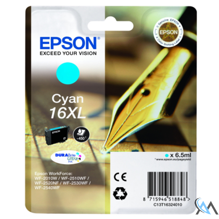 Original Epson C13T16324010/16XL Tintenpatrone cyan High-Capacity XL, 450 Seiten 6.5ml