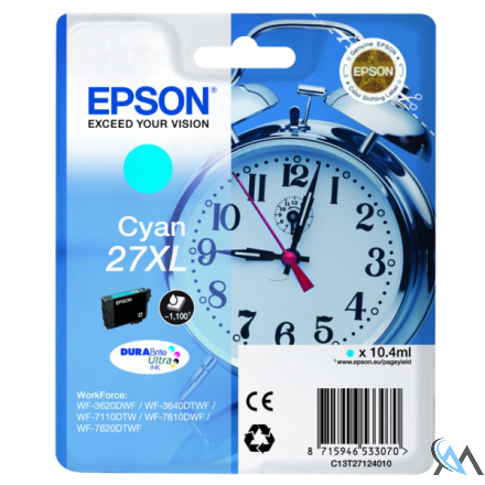 Original Epson C13T27124010/27XL Tintenpatrone cyan High-Capacity, 1.100 Seiten 10.4ml