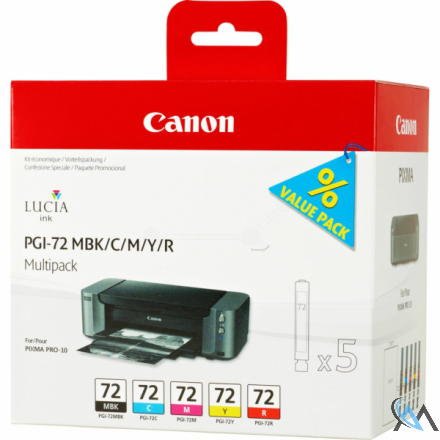 Original Canon 6402B009/PGI-72 Tintenpatrone MultiPack MBK,C,M,Y, R 5x14ml VE=5