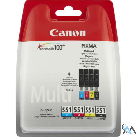 Original Canon 6509B008/CLI-551 Tintenpatrone MultiPack Bk,C,M,Y 7ml 495pg + 3x315pg VE=4