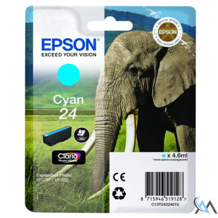 Original Epson C13T24224010/24 Tintenpatrone cyan, 360 Seiten 4,6ml