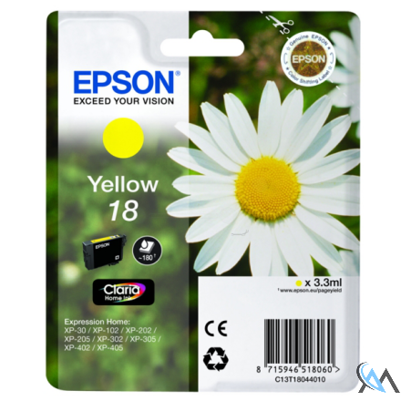 Original Epson C13T18044010/18 Tintenpatrone gelb, 180 Seiten 3ml