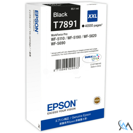 Original Epson C13T789140/T7891XXL Tintenpatrone schwarz extra High-Capacity XXL, 4.000 Seiten 65.1ml