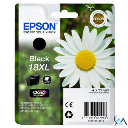 Original Epson C13T18114010/18XL Tintenpatrone schwarz High-Capacity, 470 Seiten 11.5ml