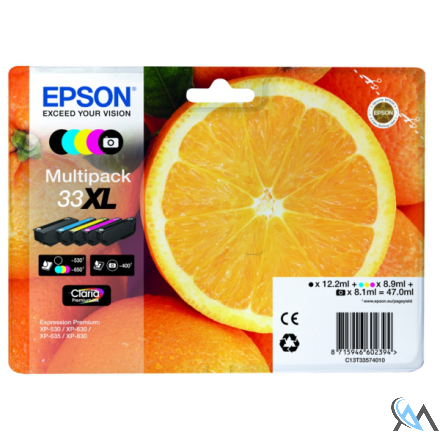 Original Epson C13T33574010/33XL Tintenpatrone MultiPack High-Capacity Bk,C,M,Y,PBK 12,2ml+3x8,9ml+8,1ml VE=5