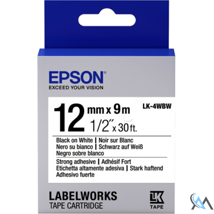 Original Epson C53S654016/LK-4WBW Farbband schwarz auf weiss extra adhesive 12mm x 9m