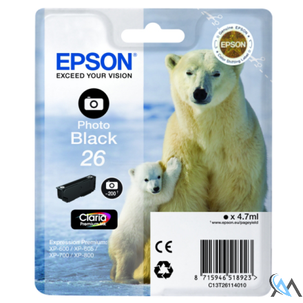 Original Epson C13T26114012/26 Tintenpatrone schwarz foto, 200 Seiten 200 Fotos 4,7ml