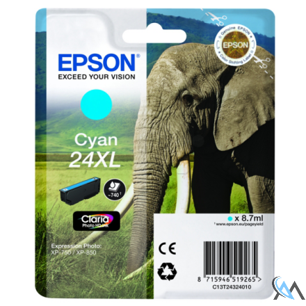 Original Epson C13T24324012/24XL Tintenpatrone cyan High-Capacity, 500 Seiten 8,7ml