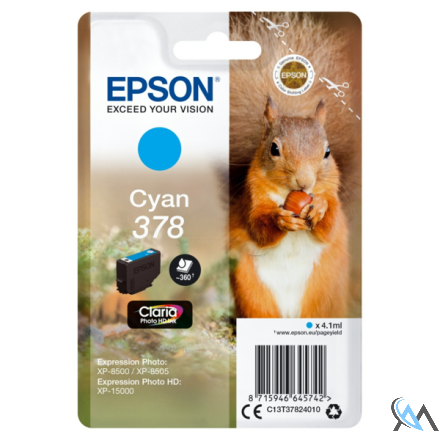 Original Epson C13T37824010/378 Tintenpatrone cyan, 360 Seiten 4,1ml