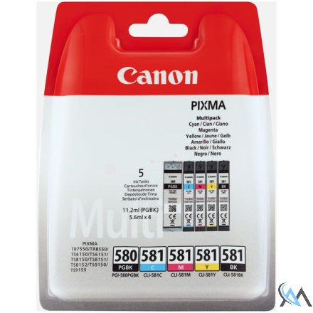 Original Canon 2078C005/PGI-580CLI-581 Tintenpatrone MultiPack 2x Bk + 1x C,M,Y 1x 200/1505/256/237/257 Pg VE=5