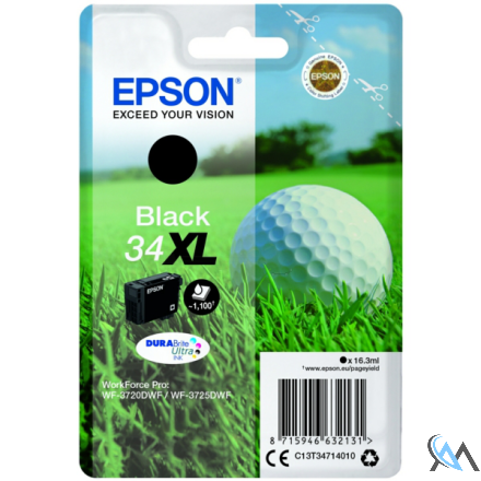 Original Epson C13T34714010/34XL Tintenpatrone schwarz High-Capacity, 1.100 Seiten 16,3ml