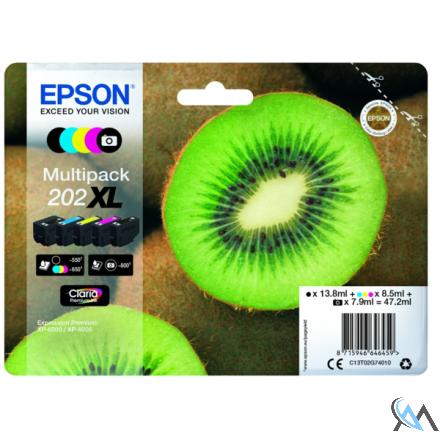 Original Epson C13T02G74020/202XL Tintenpatrone MultiPack High-Capacity Bk,PhBk,C,M,Y Blister Acustic Magnetic 13,8ml 7,9ml 3x8,5ml VE=5