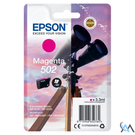 Original Epson C13T02V34010/502 Tintenpatrone magenta, 160 Seiten 3,3ml