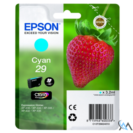 Original Epson C13T29824010/29 Tintenpatrone cyan, 180 Seiten 3.2ml