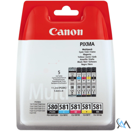 Original Canon 2024C006/PGI-580CLI-581 Tintenpatrone MultiPack 2x Bk + 1x C,M,Y High-Capacity PGI+CLI VE=5