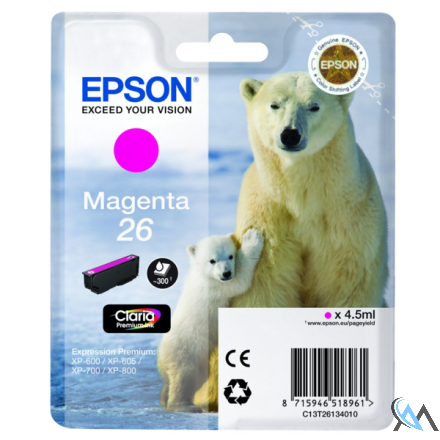 Original Epson C13T26134012/26 Tintenpatrone magenta, 300 Seiten ISO/IEC 19752 4,5ml