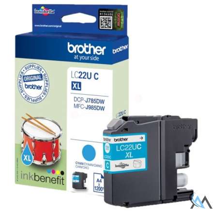 Original Brother LC-22UC Tintenpatrone cyan XL, 1.200 Seiten ISO/IEC 24711