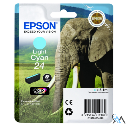 Original Epson C13T24254012/24 Tintenpatrone cyan hell, 360 Seiten 5,1ml