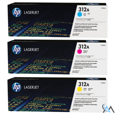 Original HP CF440AM/312A Tonerkartusche MultiPack cyan magenta gelb, 3x2.700 Seiten ISO/IEC 19798 VE=3