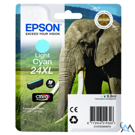 Original Epson C13T24354012/24XL Tintenpatrone cyan hell High-Capacity, 500 Seiten 9,8ml