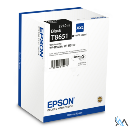 Original Epson C13T865140/T8651 Tintenpatrone schwarz, 10.000 Seiten 221ml