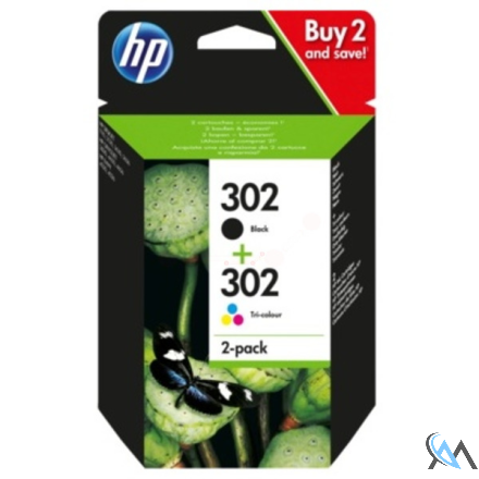 Original HP X4D37AE/302 Druckkopfpatrone Multipack schwarz + color 170pg + 150pg VE=2