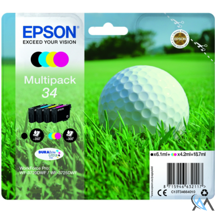 Original Epson C13T34664010/34 Tintenpatrone MultiPack Bk,C,M,Y 6,1ml + 3x4,2ml VE=4