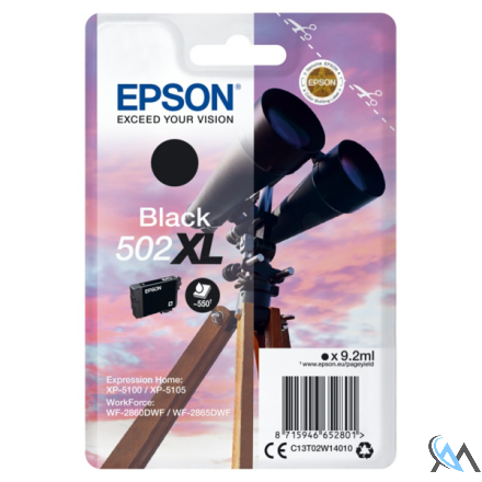 Original Epson C13T02W14010/502XL Tintenpatrone schwarz High-Capacity, 550 Seiten 9,2ml