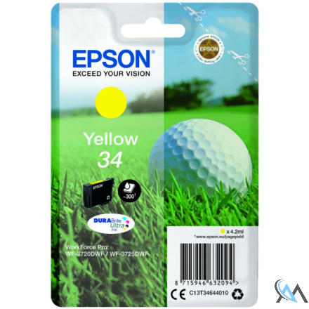 Original Epson C13T34644010/34 Tintenpatrone gelb, 300 Seiten 4,2ml