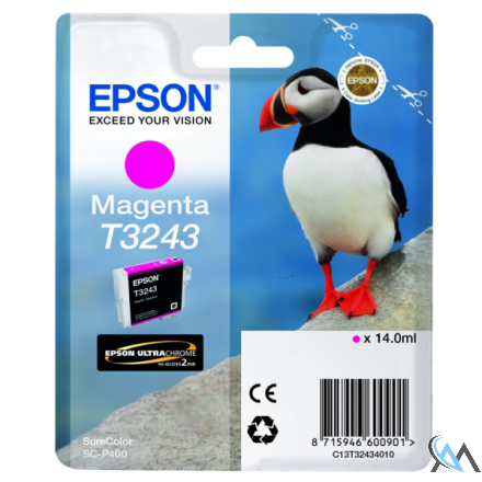 Original Epson C13T32434010/T3243 Tintenpatrone magenta, 980 Seiten 14ml