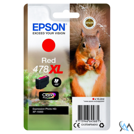 Original Epson C13T04F54010/478XL Tintenpatrone rot High-Capacity, 830 Seiten 10,2ml