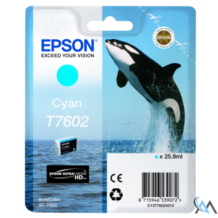 Original Epson C13T76024010/T7602 Tintenpatrone cyan, 2.200 Seiten 25,9ml