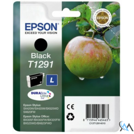 Original Epson C13T12914012/T1291 Tintenpatrone schwarz, 380 Seiten ISO/IEC 19752 11,2ml