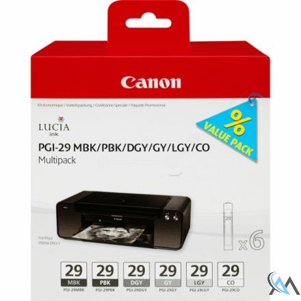 Original Canon 4868B018/PGI-29 Tintenpatrone MultiPack MBK,PBK,DGY,GY,LGY,CO VE=6