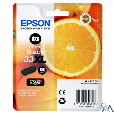 Original Epson C13T33614010/33XL Tintenpatrone schwarz foto High-Capacity, 400 Seiten ISO/IEC 24711 400 Fotos 8.1ml