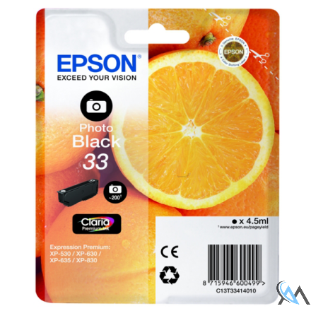 Original Epson C13T33414010/33 Tintenpatrone schwarz foto, 200 Seiten ISO/IEC 24711 200 Fotos 4.5ml