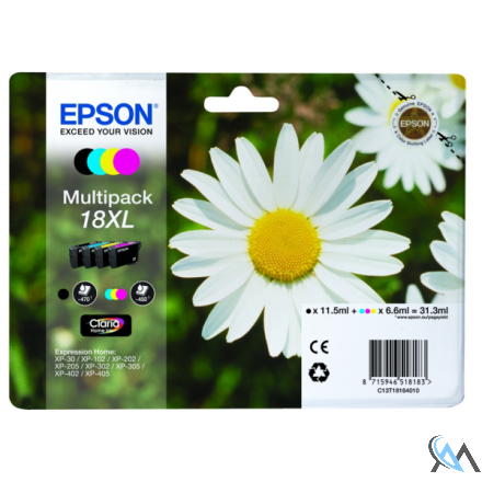 Original Epson C13T18164012/18XL Tintenpatrone MultiPack Bk,C,M,Y High-Capacity 470pg + 3x450pg, 1x 12ml + 3x 7ml VE=4