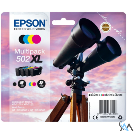 Original Epson C13T02W64010/502XL Tintenpatrone MultiPack Bk,C,M,Y High-Capacity 28,4ml 9,2ml + 3x6,4ml VE=4