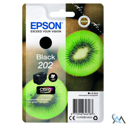 Original Epson C13T02E14020/202 Tintenpatrone schwarz Blister Acustic Magnetic, 250 Seiten 6,9ml