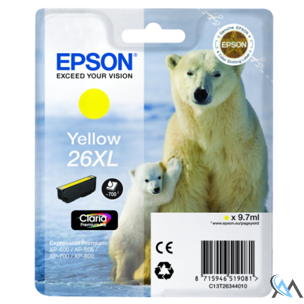 Original Epson C13T26344012/26XL Tintenpatrone gelb High-Capacity XL, 700 Seiten 9,7ml