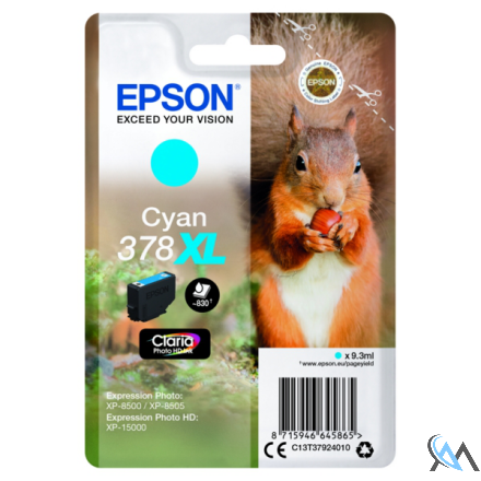 Original Epson C13T37924010/378XL Tintenpatrone cyan High-Capacity, 830 Seiten 9,3ml